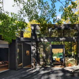 East Hampton Modern home, sleek rear facade with large windows