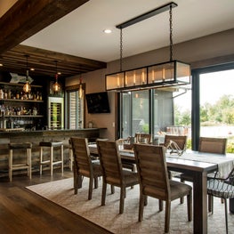 Modern Farmhouse Dining Room overlooking pond