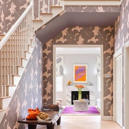 Foyer with tropical wallpaper