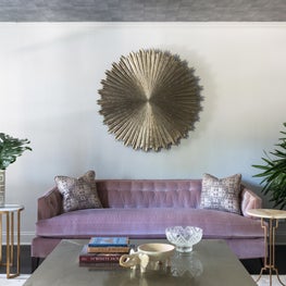 Formal Living Room detail of custom metal medallion on accent wall 