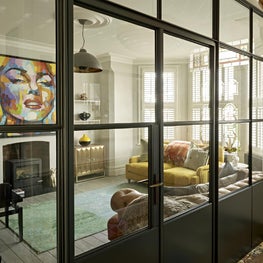 Living room, Muswell Hill, London, Crittal doors