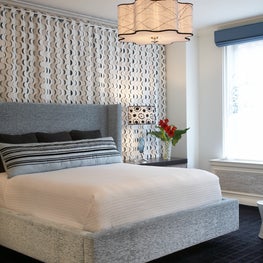 Upper East Side Apartment, Master Bedroom w/ custom headboard wall