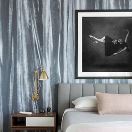 Downtown Pied-a-Terre, Guest Bedroom with an iridescent wallpaper 