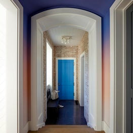 Portfolio: Short Hills Residence Hallway with a Splash of Color Blue Door Gradient 
