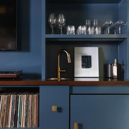 Detail shot of custom millwork and wet bar 