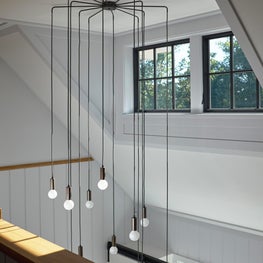 Short Hills Shingle Style Residence, Modern Lighting in our Stair Hall
