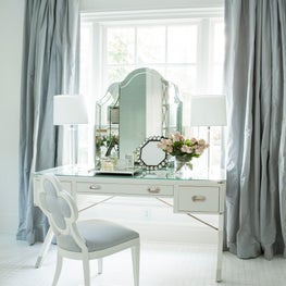 At Home vanity in shades of blue and white