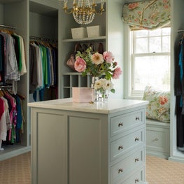 Contemporary farmhouse master closet with pistachio palette