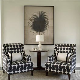 Transitional Wing Chairs in Graphic Dot Add Bold Accent to Living Room