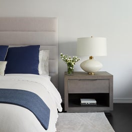 Upper East Side Master Bedroom Vignette with faux shagreen bedside table