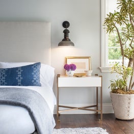 Light contemporary master bedroom, Deborah Sharpe Linens