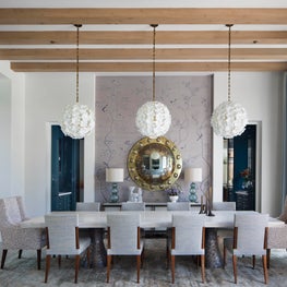 Bay Area Custom Dream Home, Dining Room with handprinted chinoiserie wallpaper