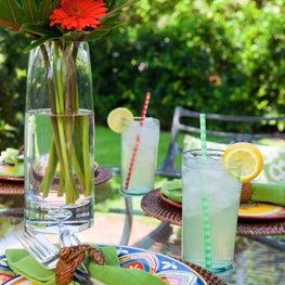 The patio is a shady nook for outdoor dining.