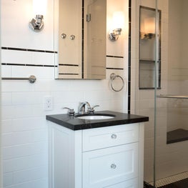 Retro-inspired Prewar Guest Bathroom with Custom Vanity