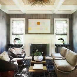Southampton Residence, Living Room with Hand-painted Wallcovering 