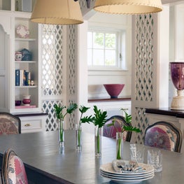 Darien Connecticut Waterfront Breakfast Room with antiqued mirror behind lattice