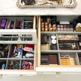 Make up drawwers made easy in a Bel Air Master Bathroom