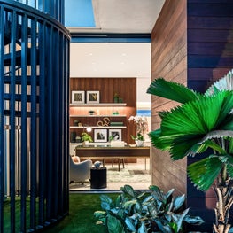 Interior courtyard with cast iron staircase as central design element