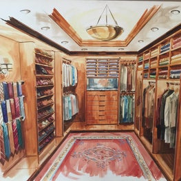 Each custom-sized closet has shoe racks, shelving, even a place for men’s ties.