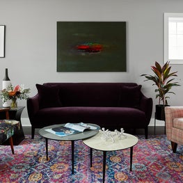 Logan Square chicago, Midcentury purple living room