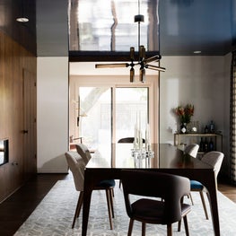 Portfolio: Stunning dining room with blue lacquered ceiling and a chandelier