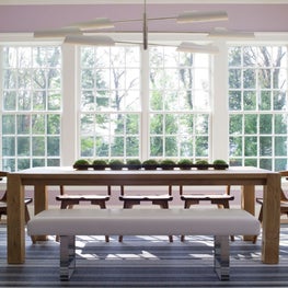 Modern Lavender Breakfast Room with Oak Table 