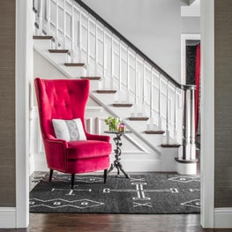 Neutral Foyer with a Pop of Fuchsia Velvet 