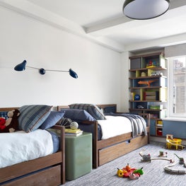 Carnegie Hill Apartment Modern Kid's Room Bunk Beds Built-in Shelving Boys Room