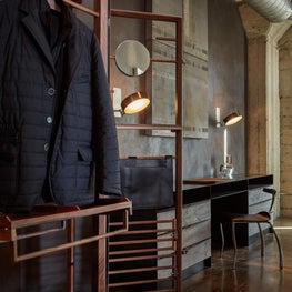 Custom made walnut finish wardrobe rack & dressing area
