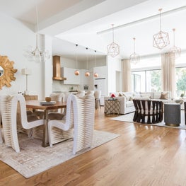 Portfolio: Open Dining Room + Living Room with gold accents