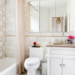 Beige and White Marble Master Bath - Irvington, New York