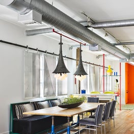 Santa Monica Loft, Dining Room Featuring Custom Chandelier