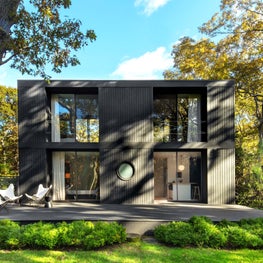 East Hampton Modern home, sleek front facade