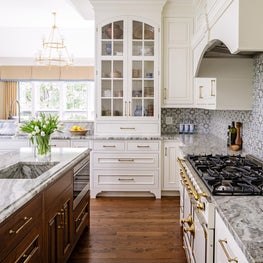 Glenwood Kitchen with Glass Storage Cabinet & La Cornue Range