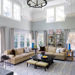 Double Height Family Room, Exposes Truss,Clerestory Windows,Board&Batten Ceiling