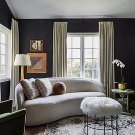Sitting Room with Boucle, Grasscloth & Turkish Rug