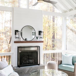 White Screen Porch with fireplace