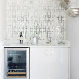 Custom Wet Bar With Marble and Glass Mosaic Detail 