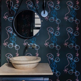 Powder Room with Eclectic Home Wallpaper