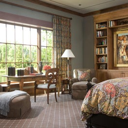 Western influenced, contemporary bedroom. 
