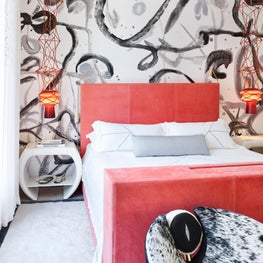 Tribeca Residence, Master Bedroom Featuring Custom Hand Painted Wall Covering