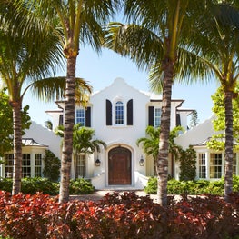 Dutch gabled entry at a Palm Beach Colonial house.