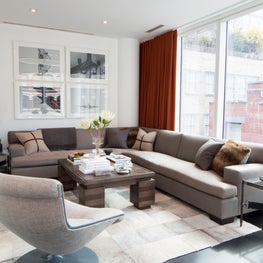 Astor Place/Modern Living Room/Custom Sectional/Custom Coffee Table/Vintage Swivel Chair