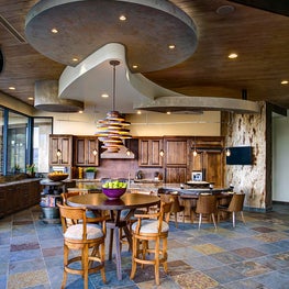 The versatility of Brazilian multi-color slate was the perfect foundation for unifying this space.