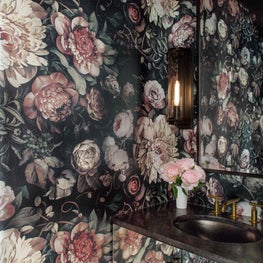 Dramatic Floral Powder Room - River Oaks - Houston, TX 