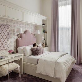 Sophisticated Girls Bedroom with Custom Headboard in Beacon Hill 