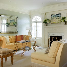 One side of a large living room in a historic Hal Thompson house in Highland Park, Dallas.