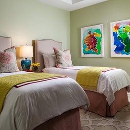 This beautiful bedroom is both playful and comfortable.