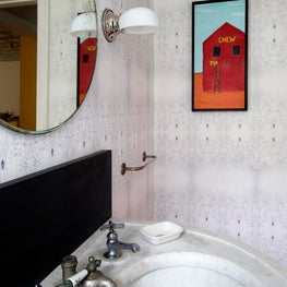 Connecticut Farmhouse, Modern Bathroom with Marble Sink