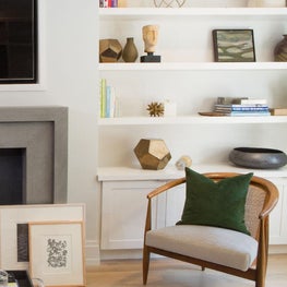 Garden Street/Modern Living Room/Mid-Century Chair/Fireplace/Vignette/Accessories